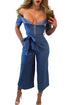 Denim Blue Zipped Off Shoulder Wide Leg Jumpsuit